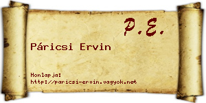 Páricsi Ervin névjegykártya