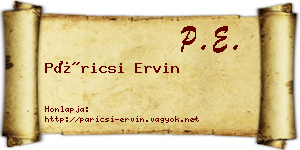 Páricsi Ervin névjegykártya